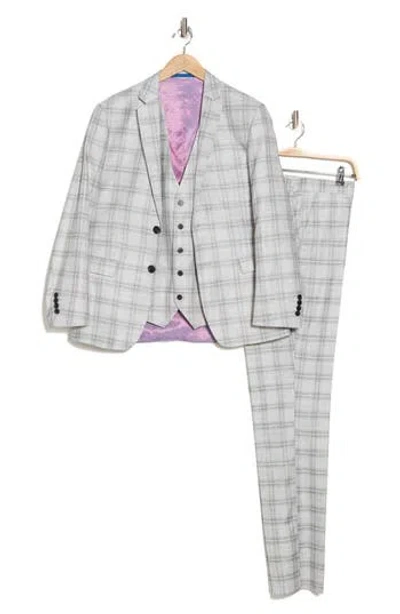 Gino Vitale Slim Fit 3-piece Tailored Check Suit In White