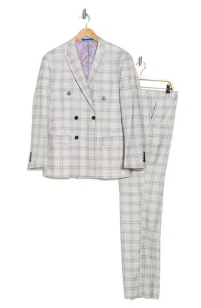 Gino Vitale Slim Fit Check Double Breasted Suit In White