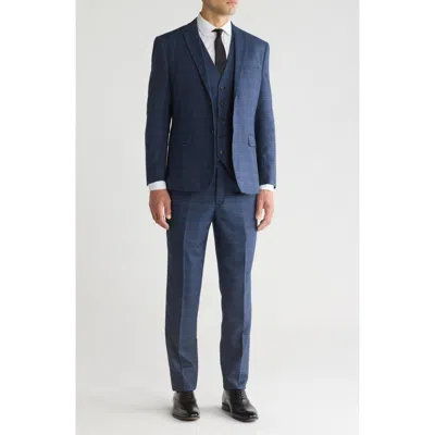 Gino Vitale Slim Fit Check Stretch Three Piece Suit In Ink Blue