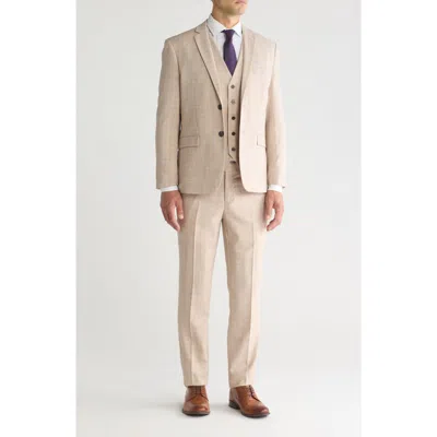 Gino Vitale Slim Fit Check Stretch Three Piece Suit In Sand