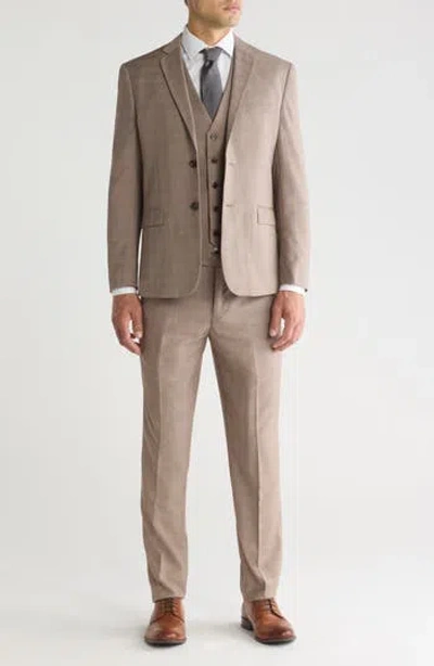 Gino Vitale Slim Fit Check Three Piece Suit In Light Brown