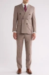 Gino Vitale Slim Fit Plaid Double Breasted Suit In Light Brown