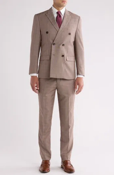 Gino Vitale Slim Fit Plaid Double Breasted Suit In Light Brown