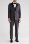 Gino Vitale Slim Fit Satin Peak Lapel 3-piece Suit In Charcoal