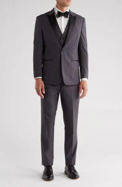 Gino Vitale Slim Fit Satin Peak Lapel 3-piece Suit In Charcoal