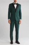 Gino Vitale Slim Fit Satin Peak Lapel 3-piece Suit In Hunter Green