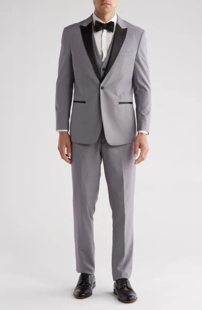 Gino Vitale Slim Fit Satin Peak Lapel 3-piece Suit In Light Grey
