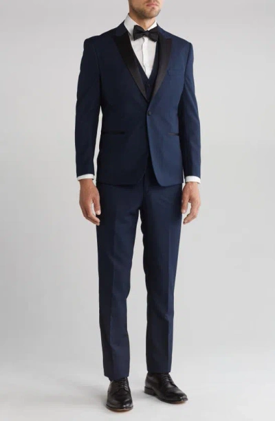 Gino Vitale Slim Fit Satin Peak Lapel 3-piece Suit In Navy
