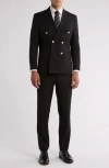 Gino Vitale Slim Fit Solid Double Breasted Suit In Black
