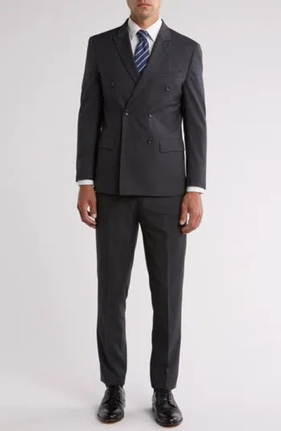 Gino Vitale Slim Fit Solid Double Breasted Suit In Charcoal