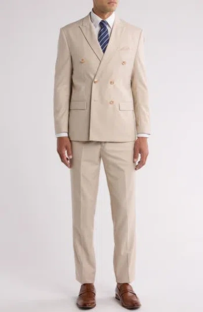 Gino Vitale Slim Fit Solid Double Breasted Suit In Light Beige