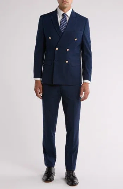 Gino Vitale Slim Fit Solid Double Breasted Suit In Navy