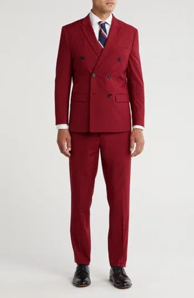 Gino Vitale Slim Fit Solid Double Breasted Suit In Red