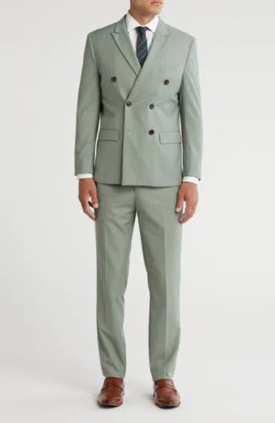 Gino Vitale Slim Fit Solid Double Breasted Suit In Sage
