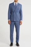 Gino Vitale Slim Fit Solid Double Breasted Suit In Slate Blue