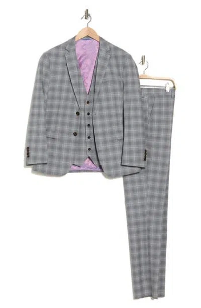 Gino Vitale Slim Fit Stretch Windowpane Three-piece Suit In Grey