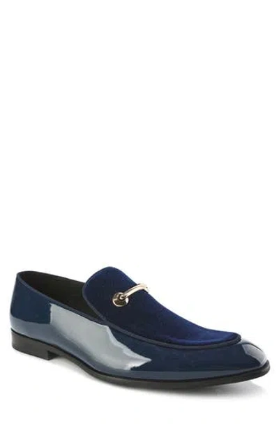 Gino Vitale Velvet & Patent Leather Bit Loafer In Blue