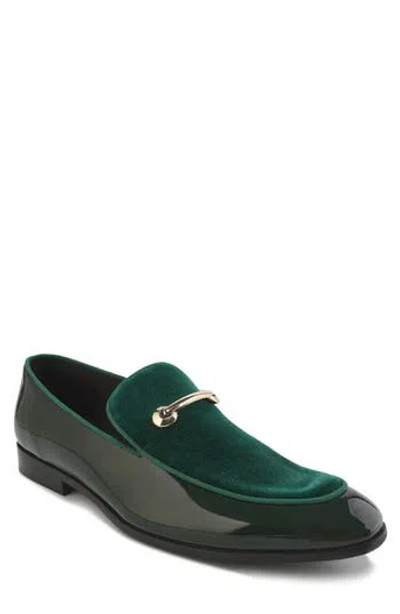 Gino Vitale Velvet & Patent Leather Bit Loafer In Green