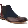 Gino Vitale Wingtip Brogue Two-tone Chelsea Boot In Wine/navy