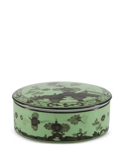 Ginori 1735 Bario Floral Round Box In Green