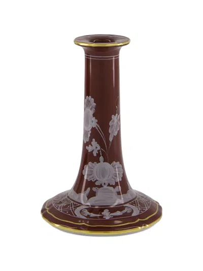 Ginori 1735 Castagna Floral Porcelain Candle Holder In Brown