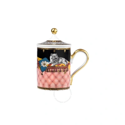 Ginori 1735 Cat Mug With Cover And Spherical Knob In Gold