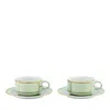 Ginori 1735 Set Of 2 Porcelain Colonna Diva Verde Teacups And Saucers In Verde