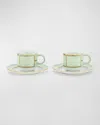 Ginori 1735 Set Of 2 Colonna Diva Verde Coffee Cups And Saucers In Diva Verde