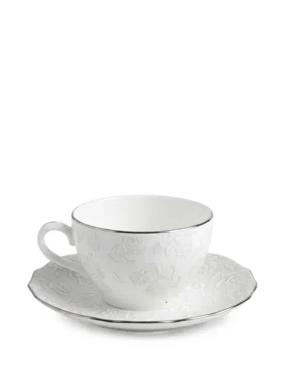 Ginori 1735 Duchessa Floral-embossed Teacup And Saucer In White