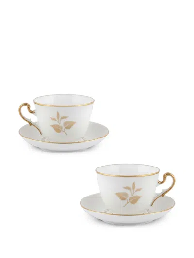 Ginori 1735 Ekee Leaf-print Tea Cups (set Of Two) In White