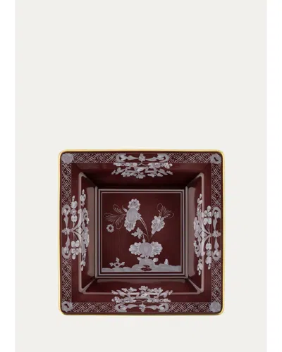 Ginori 1735 Floral Porcelain Square Change Tray In Brown