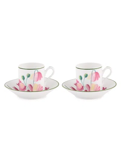 Ginori 1735 Florenza Malva Floral 4-piece Espresso Cup & Saucer Set In Multi