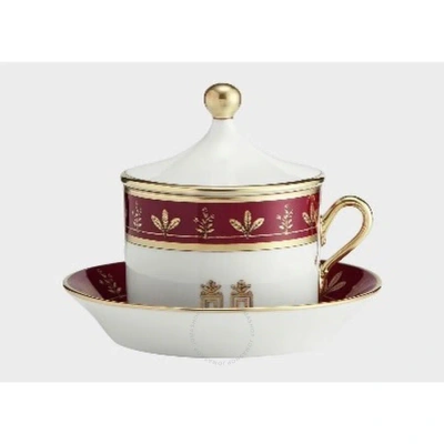 Ginori 1735 Grande Galerie Tea Cup With Saucer And Cover In Burgundy