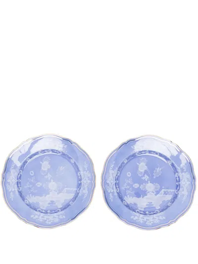 Ginori 1735 Graphic-print Ceramic Plates In Blue