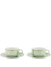 Ginori 1735 Set Of 2 Porcelain Colonna Diva Verde Teacups And Saucers In Green