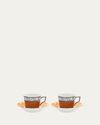 Ginori 1735 Il Viaggio Di Nettuno Luna 3 Oz. Coffee Cups & Saucers, Set Of 2 In Multi