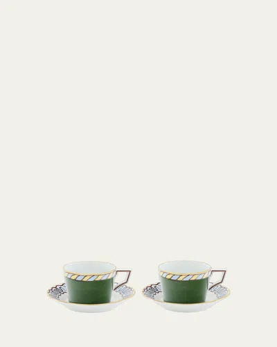 Ginori 1735 Il Viaggio Di Nettuno Luna 7.4 Oz. Teacups & Saucers, Set Of 2 In Multi