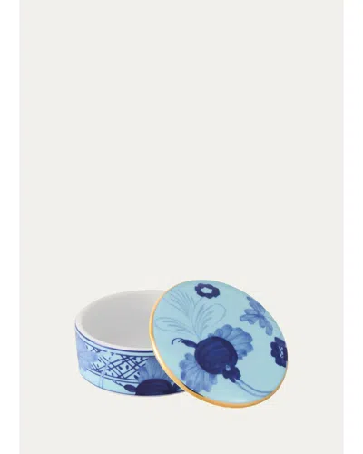 Ginori 1735 Iris Floral Porcelain Box In Blue