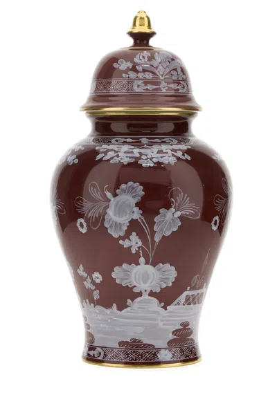 Ginori 1735 Larghe Oriente Italiano Potiche Vase In Burgundy