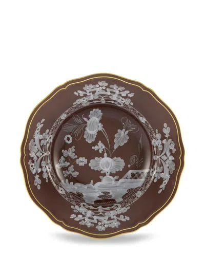 Ginori 1735 Oriente Floral-decorated Plate In Brown