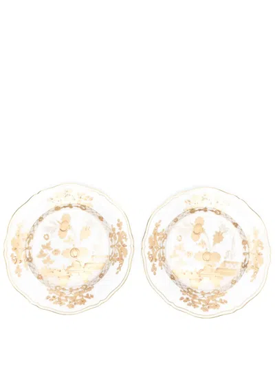 Ginori 1735 Oriente Italiano Aurum Porcelain Plate (set Of Two) In White