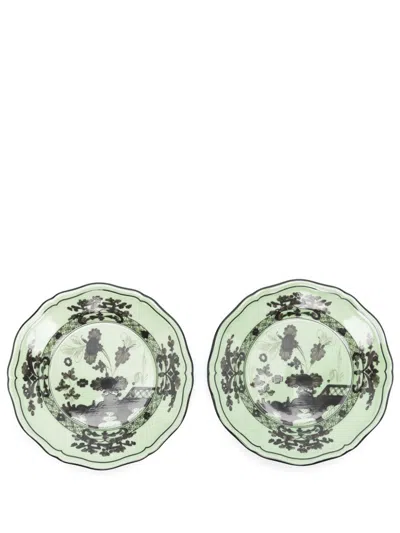 Ginori 1735 Oriente Italiano Bread Plate (set Of Two) In Green