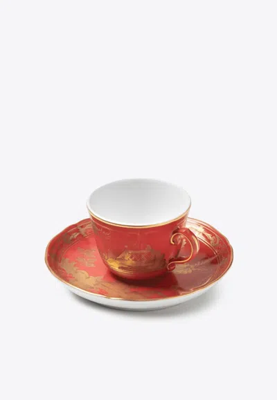 Ginori 1735 Oriente Italiano Coffee Cup And Saucer In Red