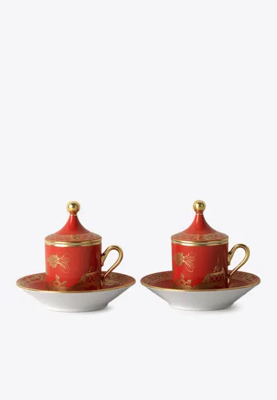 Ginori 1735 Oriente Italiano Coffee Set - Set Of 2 In Red