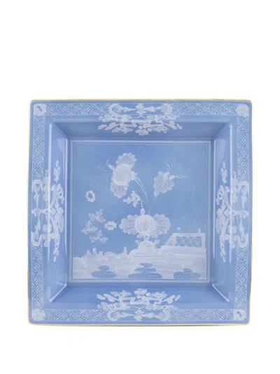 Ginori 1735 Oriente Italiano Floral-patterned Square Tray In Blue