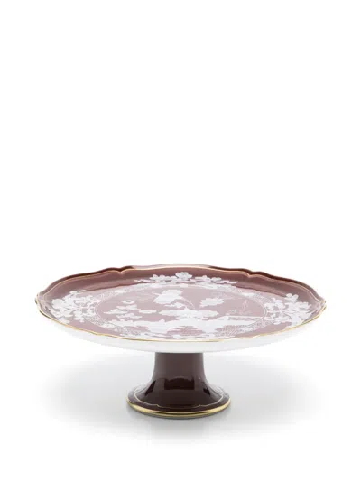 Ginori 1735 Oriente Italiano Floral-pedestal Cake Stand In Brown
