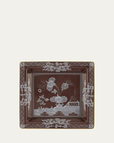 Ginori 1735 Oriente Italiano Large Square Change Tray, Castagna In Oi  Castagna