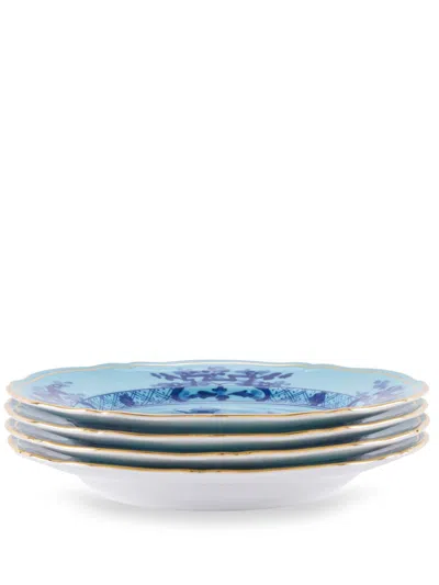 Ginori 1735 Oriente Italiano Plate (set Of Four) In Blue