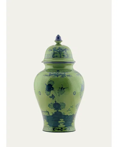 Ginori 1735 Oriente Italiano Potiche 15" Vase With Lid In Green