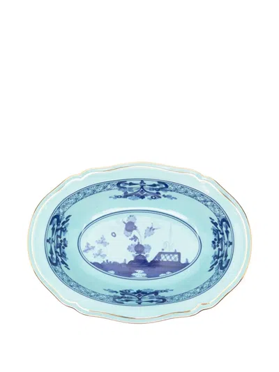 Ginori 1735 Oval Deep Floral Tray (25cm X 19cm) In Blue